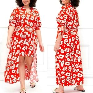 ELOQUII Plus Size Stencil Print Walk-Through Maxi Romper